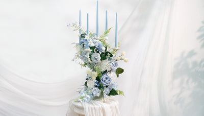 DIY Dusty Blue & Navy Elegant Floral Candelabra Arrangement