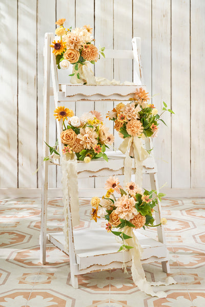 Round Bridesmaid Bouquets in Sunflower & Peach