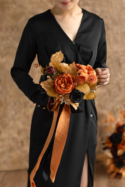 Flash Sale | Bridesmaid Posy in Black & Pumpkin Orange