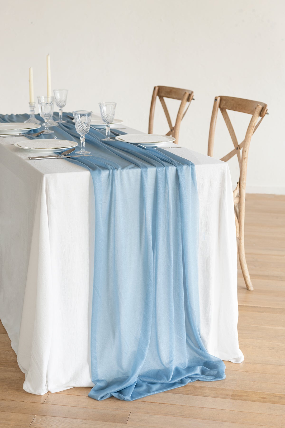 Table Linens in Russet Orange & Denim Blue