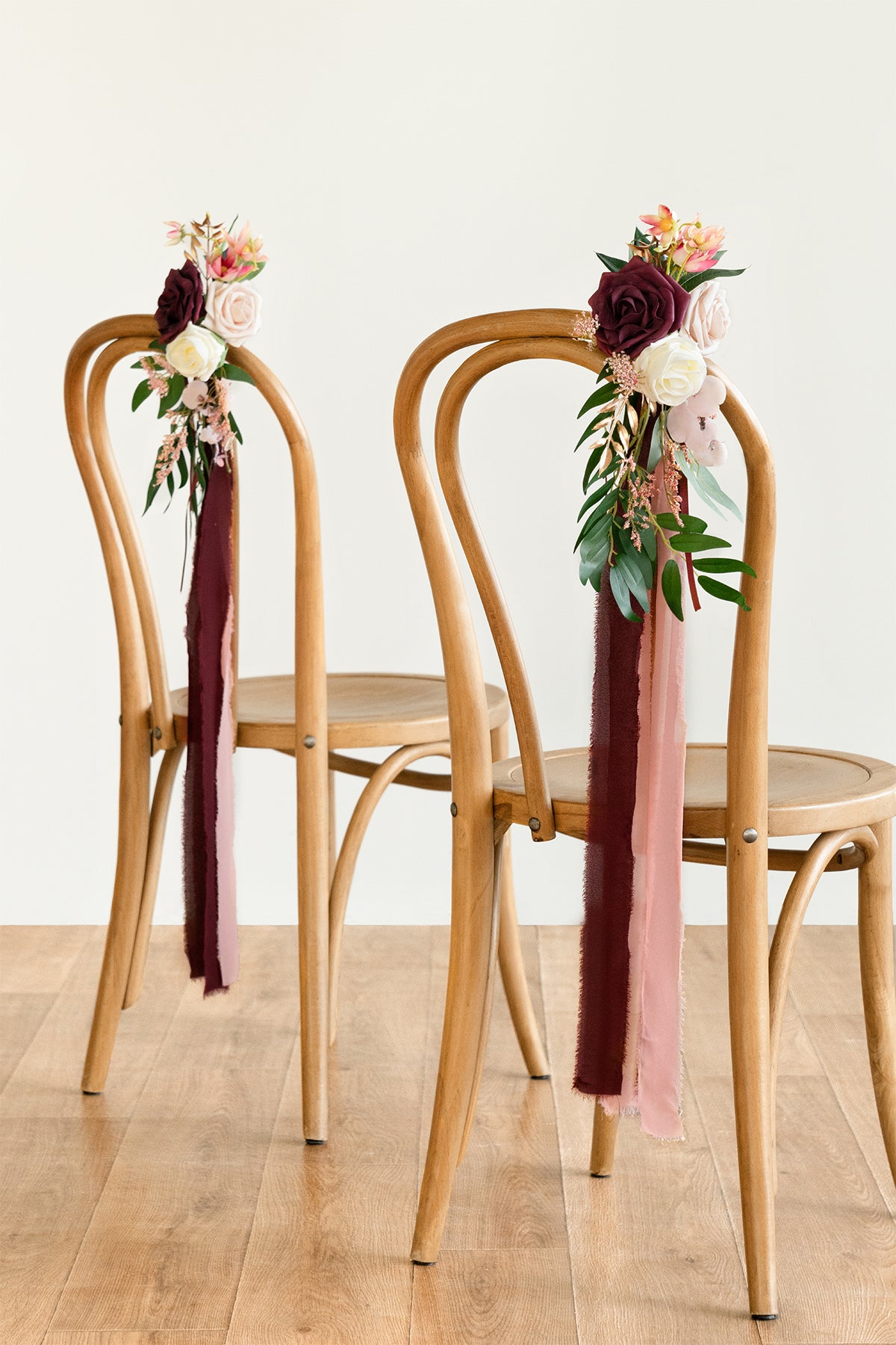 Ling's Moment Aisle Pew Artificial Flowers Arrangement for Wedding Ceremony Chair Back Floral Decorations with Chiffon Ribbon Marsala Blush Pink