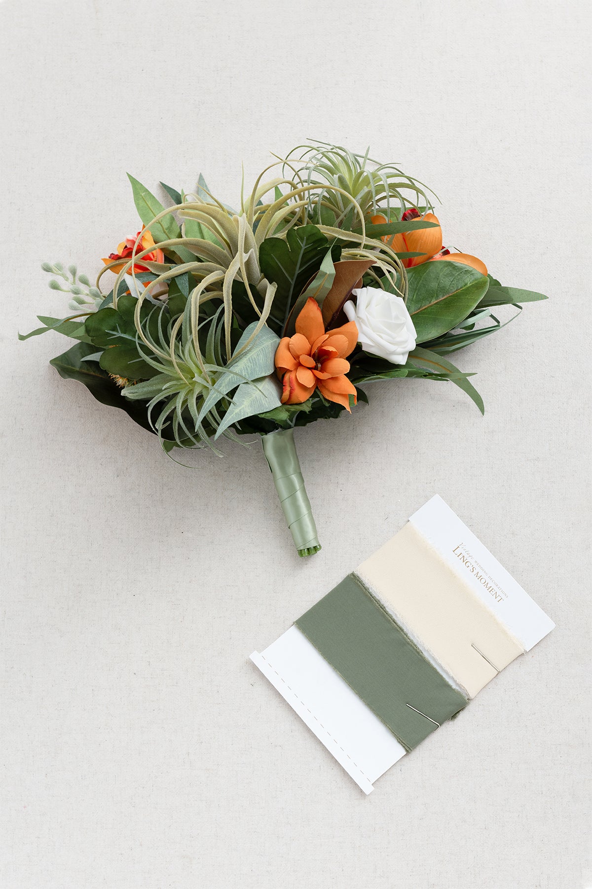Small Free-Form Bridal Bouquet in Orange & Olive Green | Clearance