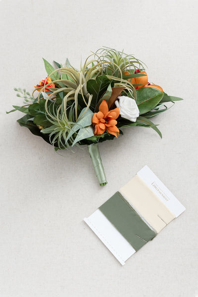 Flash Sale | Small Free-Form Bridal Bouquet in Orange & Olive Green | Clearance