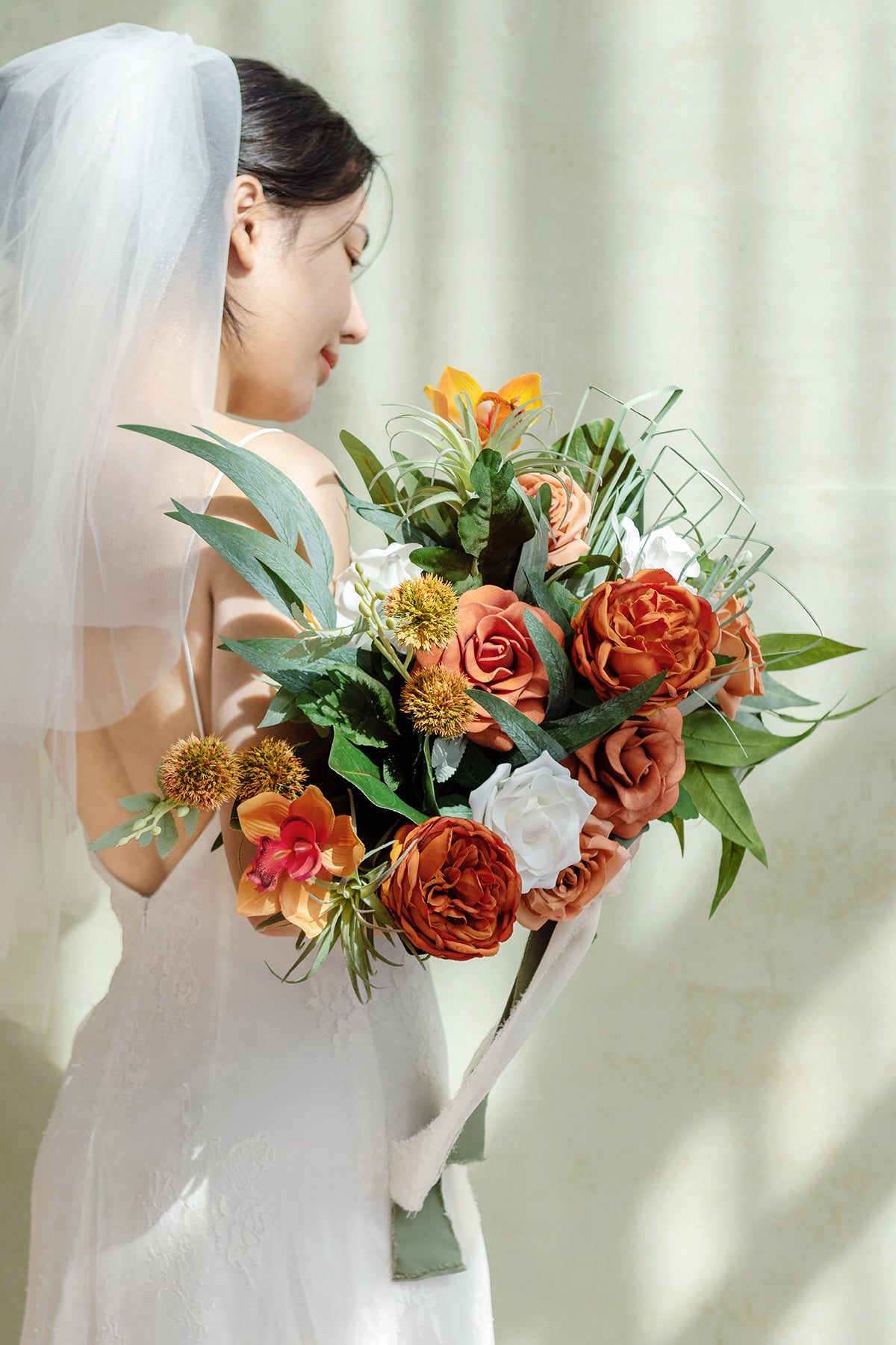 Medium Free-Form Bridal Bouquet in Orange & Olive Green | Clearance