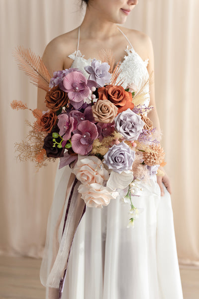 Large Free-Form Bridal Bouquet in Lavender Aster & Burnt Orange | Clearance
