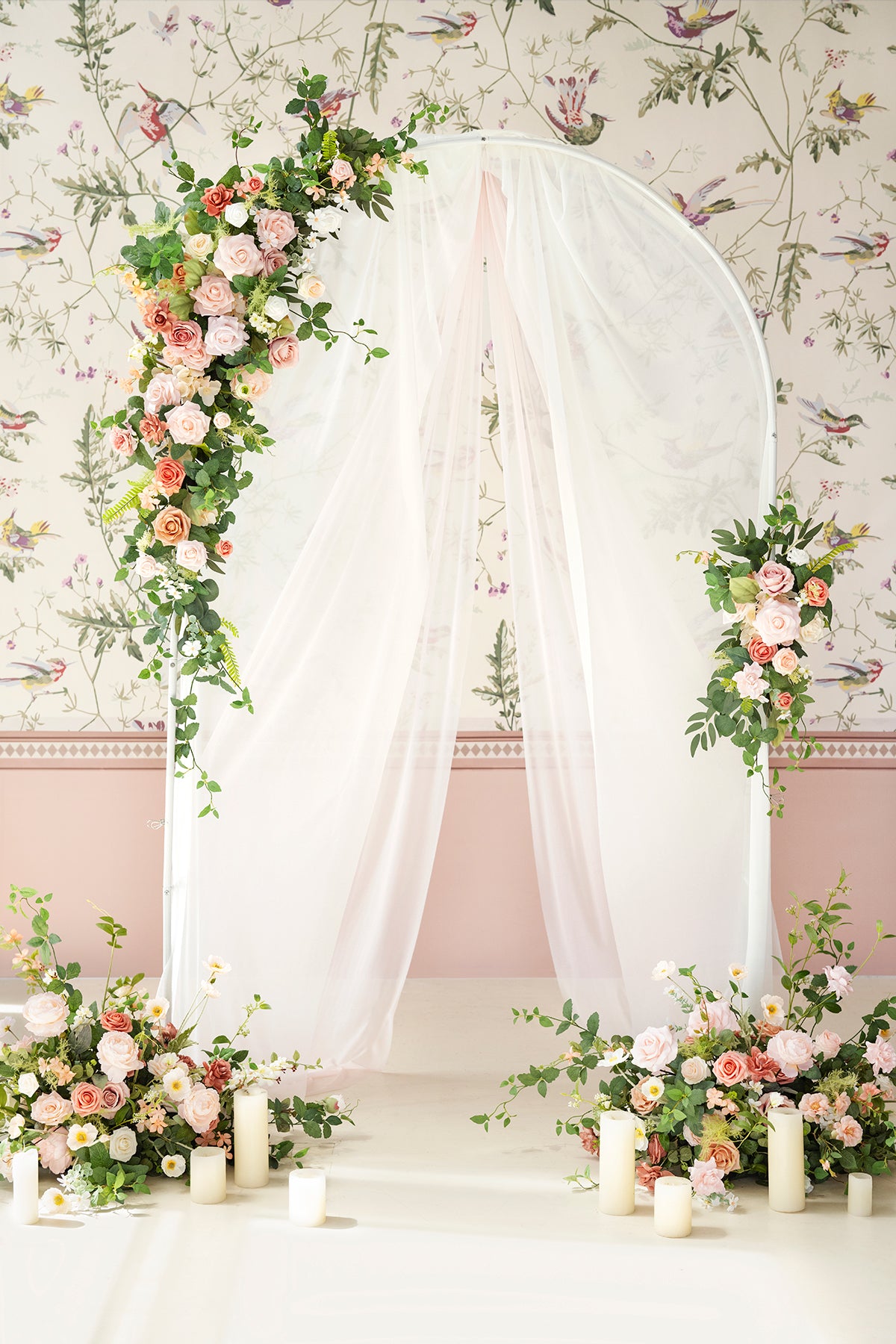 Flower Arch Decor with Drapes in Garden Blush