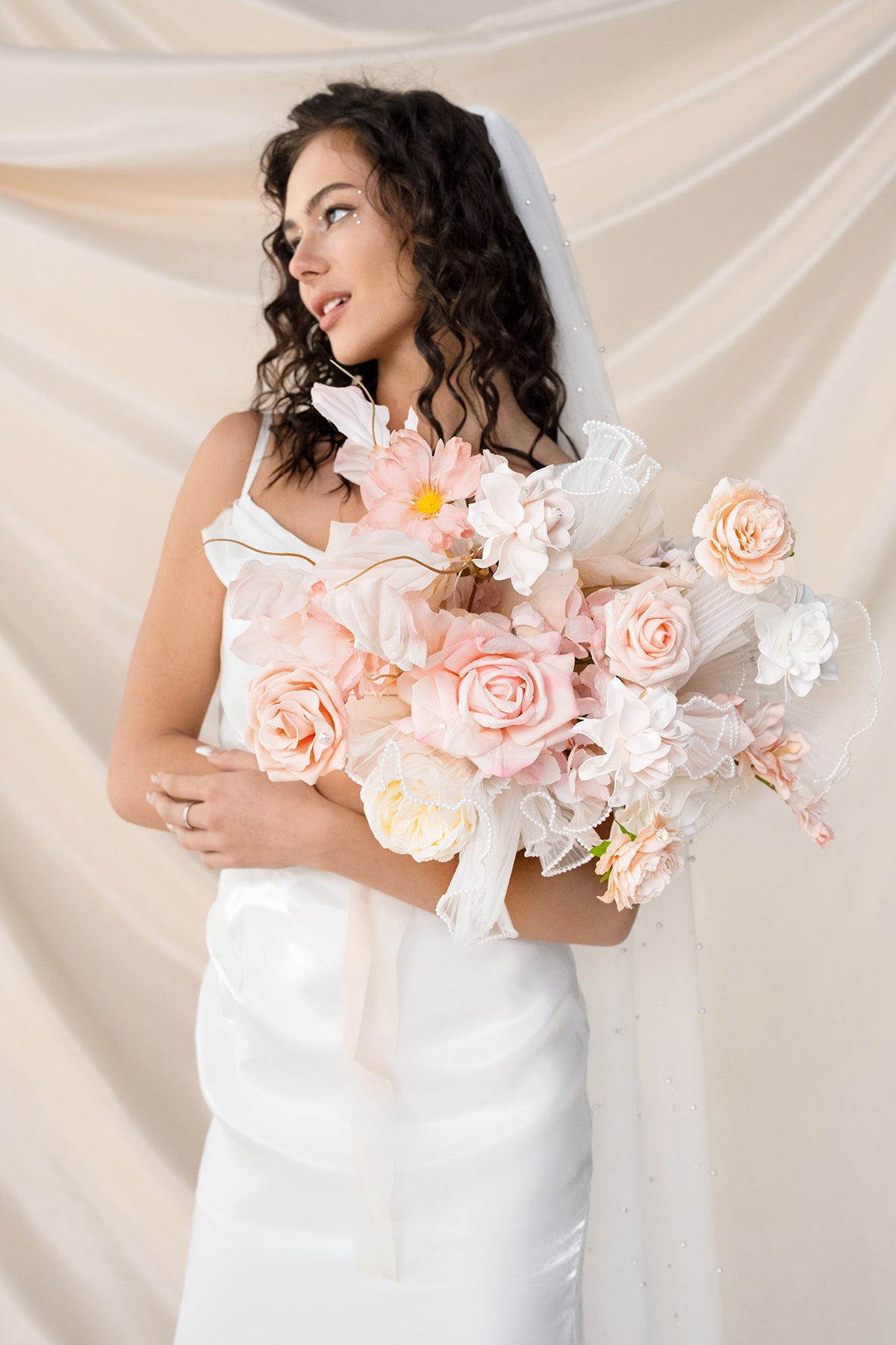 Medium Free-Form Bridal Bouquet in Glowing Blush & Pearl | Clearance