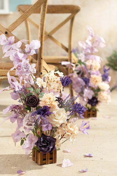 Wedding Aisle Runner Flower Arrangements in French Lavender & Plum