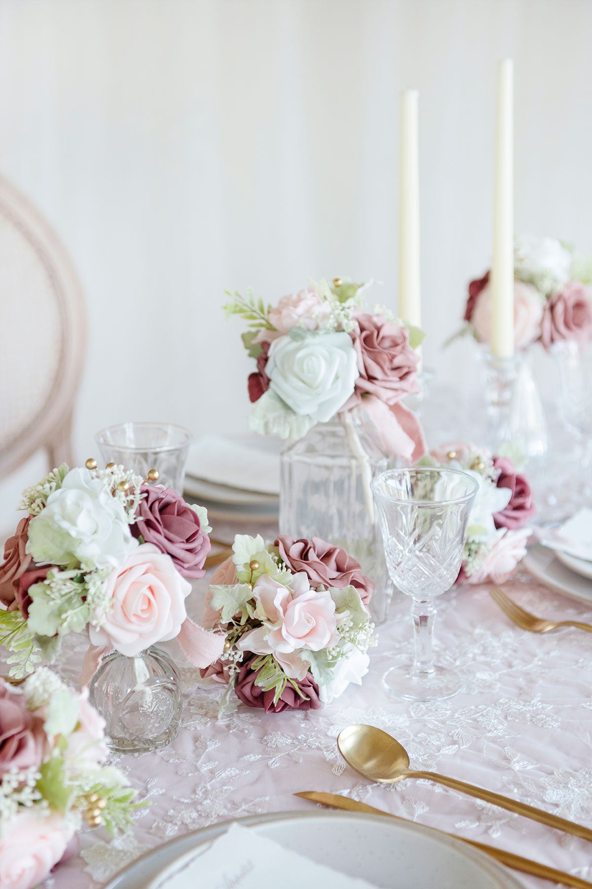 Mini Premade Flower Centerpiece Set in Dusty Rose Cream