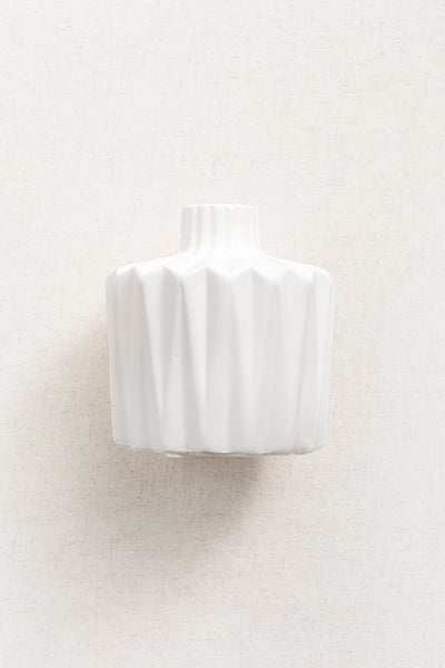 White Ceramic Vase With Folded Grain in White & Sage