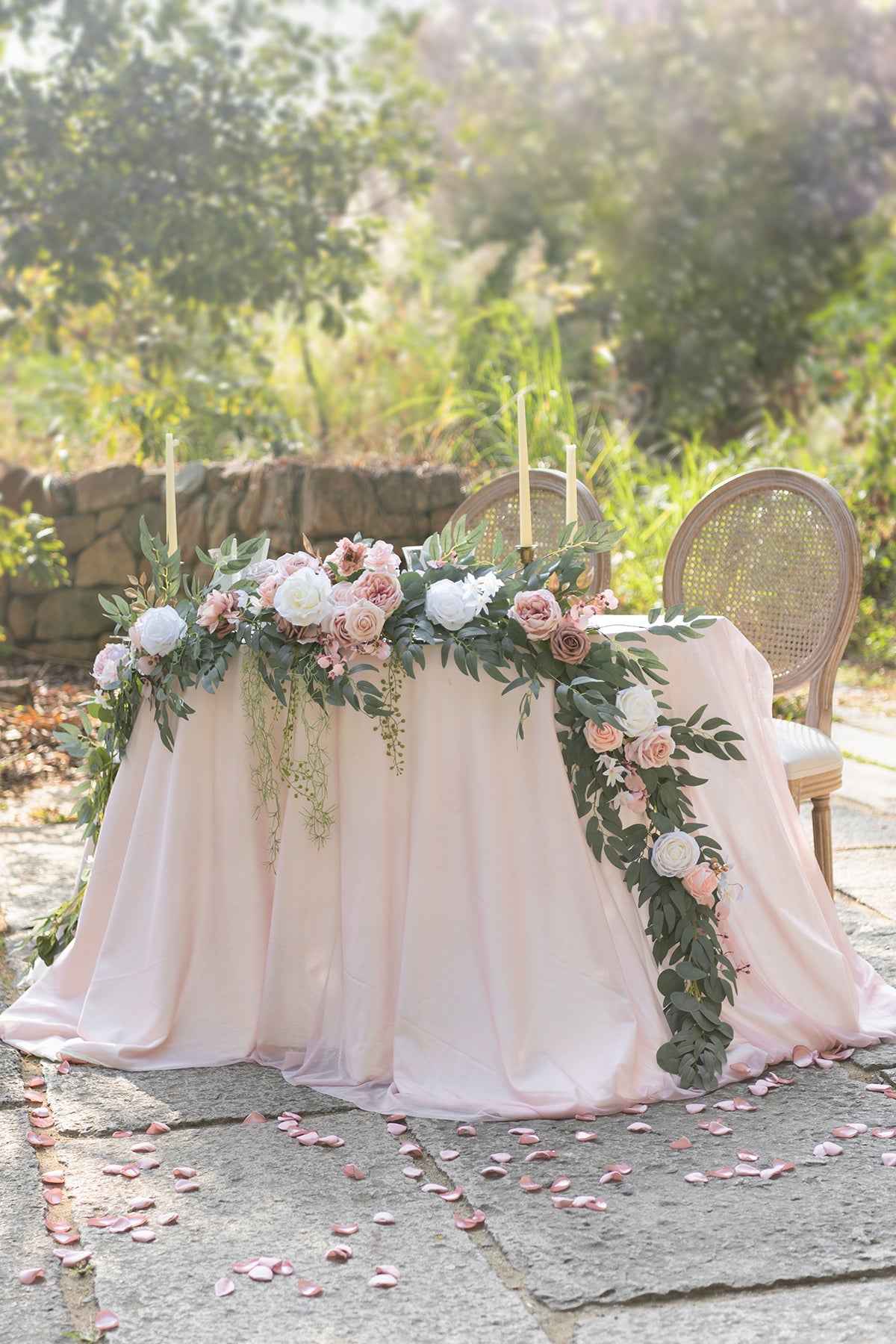 9ft Head Table Flower Garland in Moody Burgundy & Black