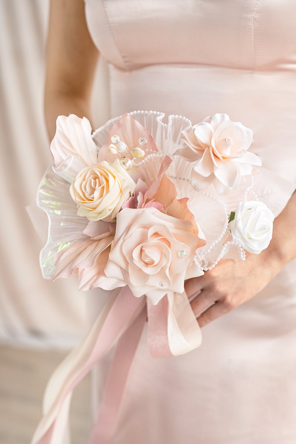 Free-Form Bridesmaid Bouquets in Glowing Blush & Pearl
