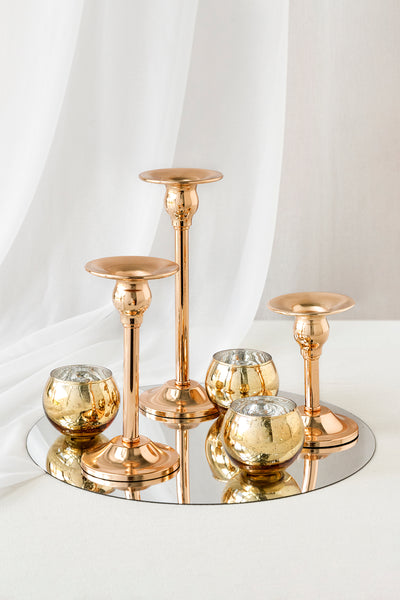 Pearlite Gold Mirror Combination Candle Holder - 7 pieces set