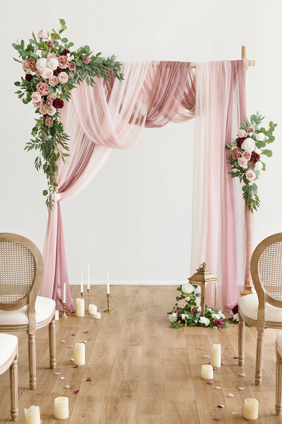 Wedding Arch Flowers  Flower Arch Decor with Drapes - Dusty Rose &  Burgundy – Ling's Moment