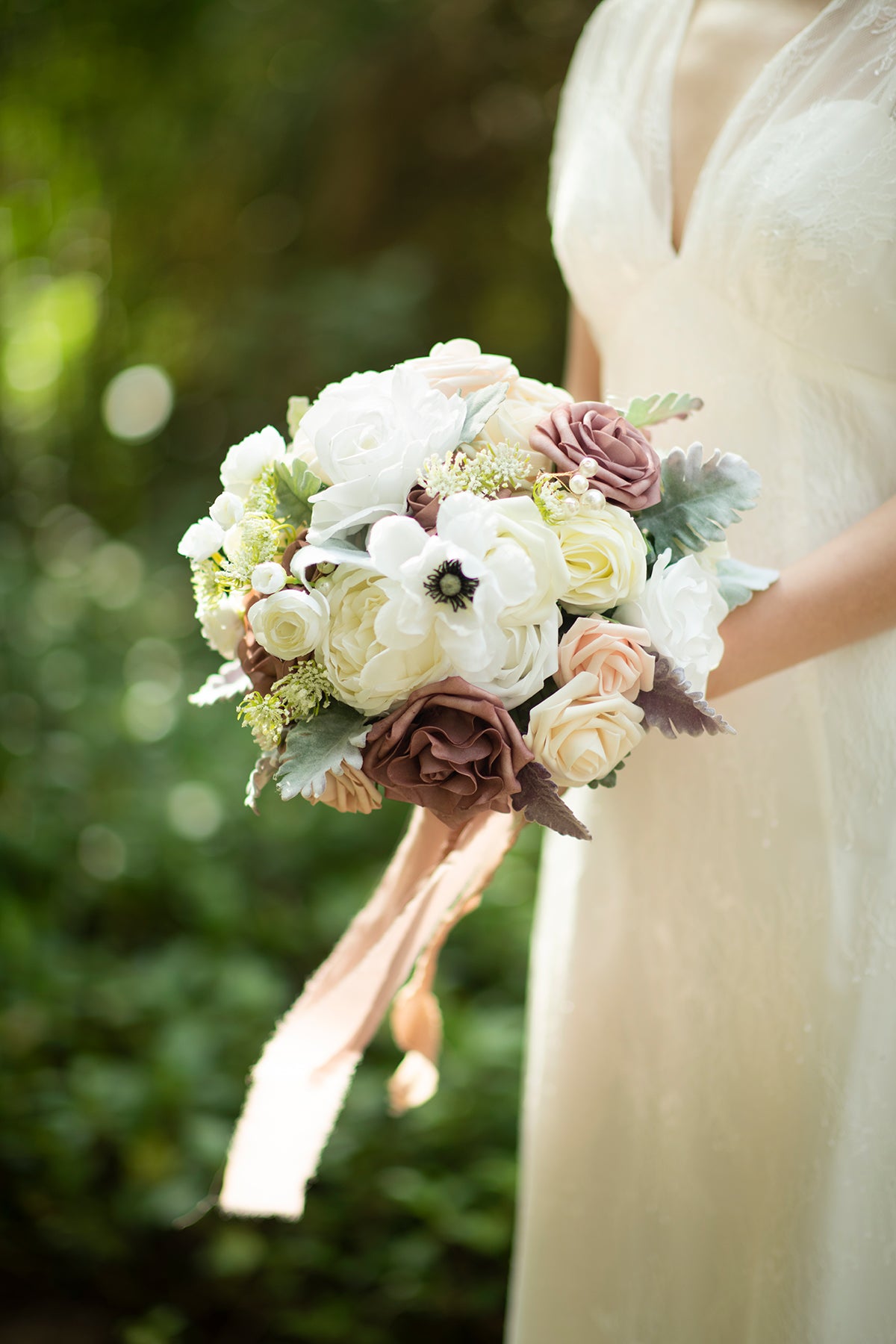 Small Round Bridal Bouquets in Dusty Rose & Cream