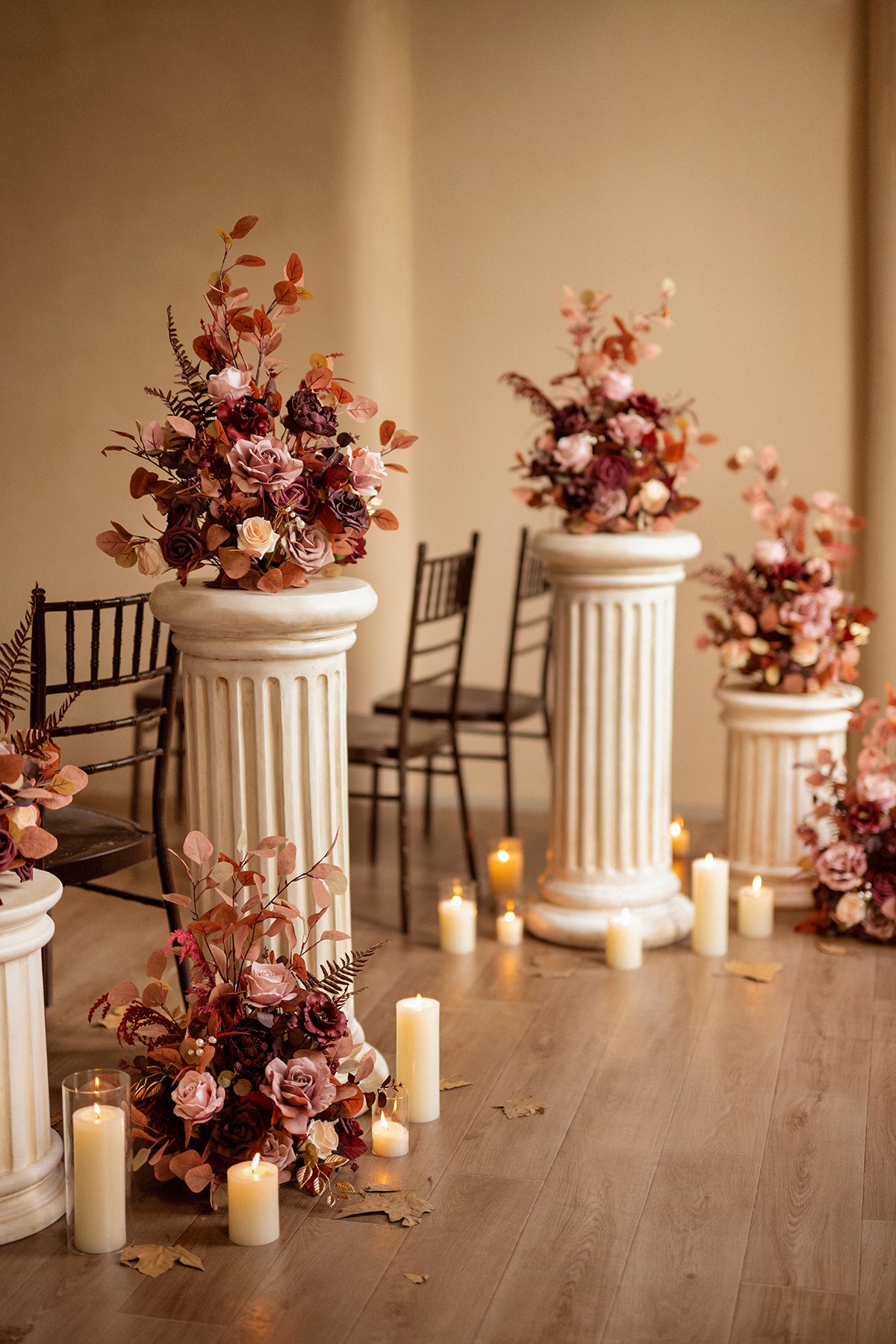 Wedding Aisle & Chair Decor  Burgundy & Dusty Rose Free-Standing Flower  Arrangements for Arch/Aisle Decor (Set of 2) - – Ling's Moment