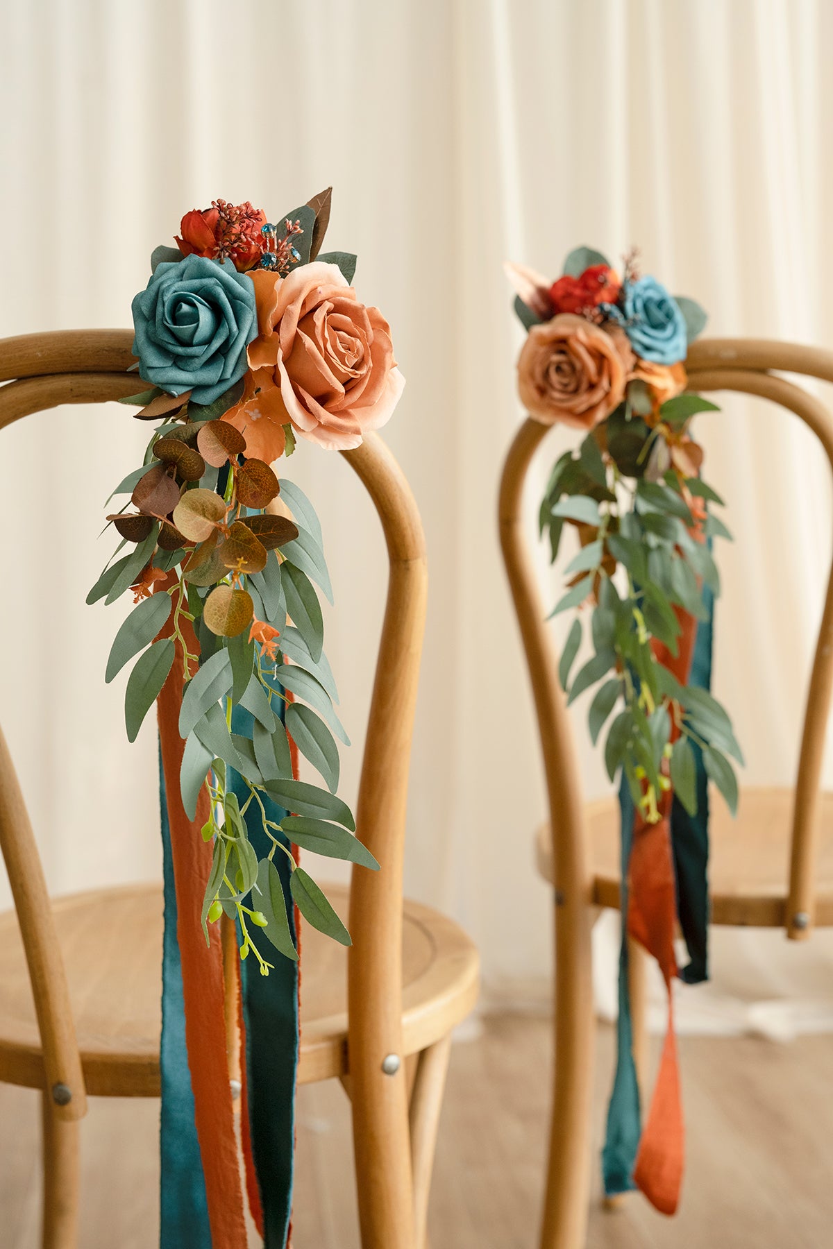 Wedding Aisle Decoration Pew Flowers in Dark Teal & Burnt Orange