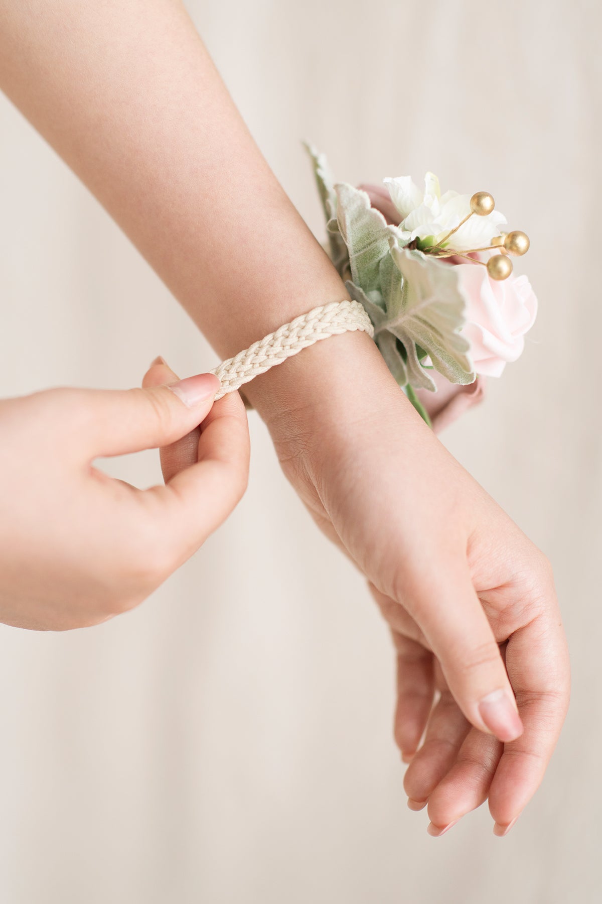Wrist Corsages in Dusty Rose & Cream