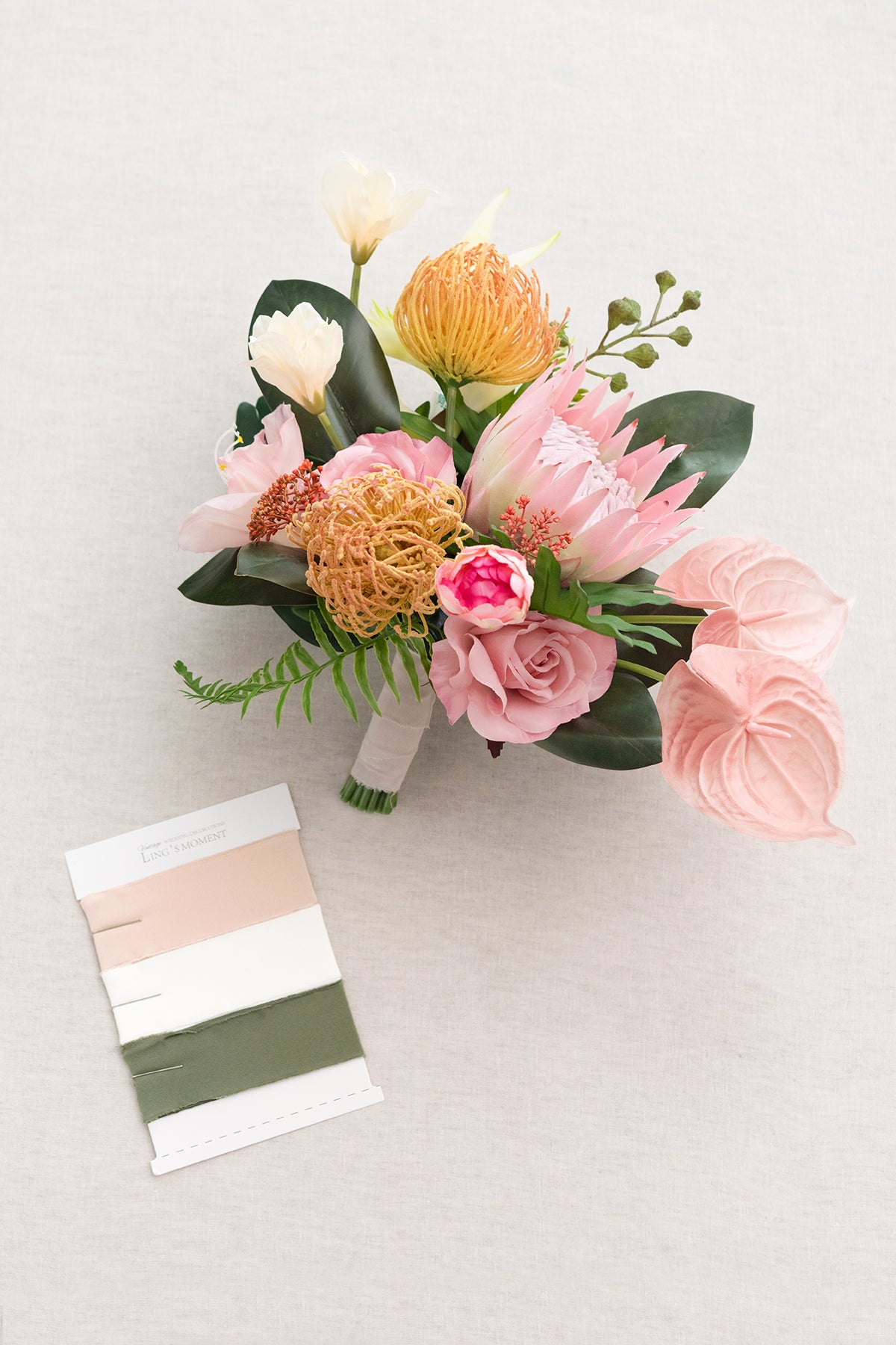 Flash Sale | Small Free-Form Bridal Bouquet in Tropical Citrus & Pink | Clearance