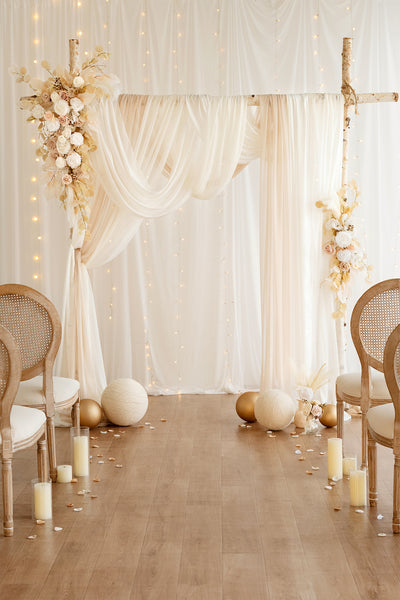 Flower Arch Decor with Drapes in White & Beige