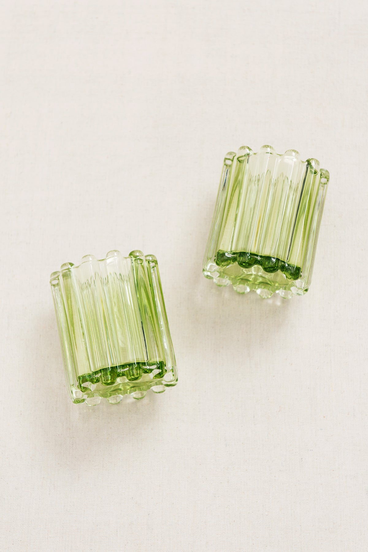 Clear Cylindrical Glass Vases in Emerald & Tawny Beige