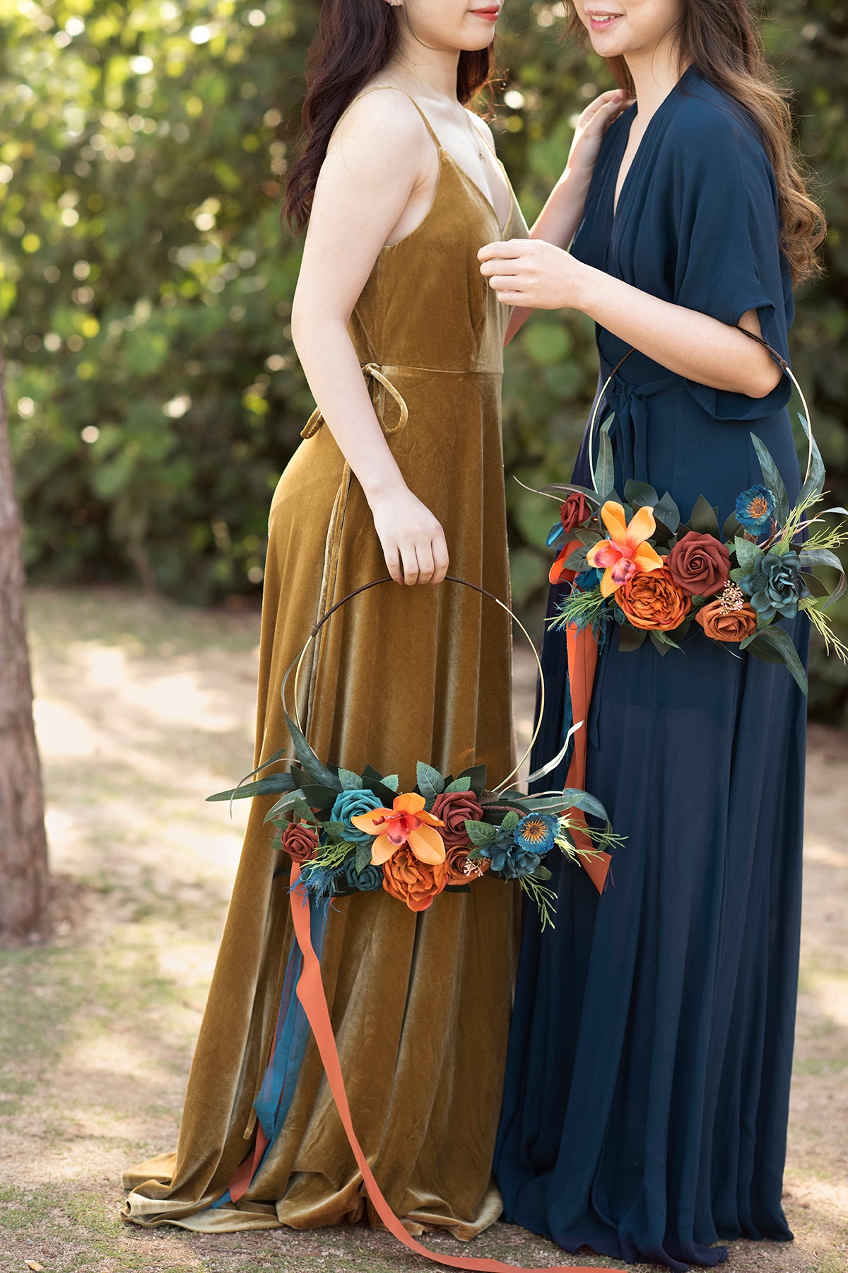 Hoop Bridesmaid Bouquets in Dark Teal & Burnt Orange | Clearance