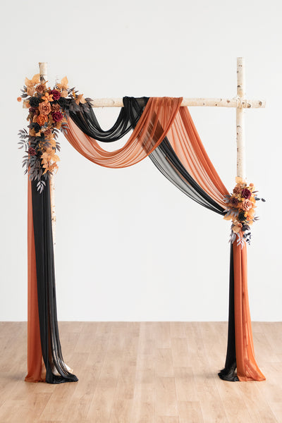 Flower Arch Decor with Drapes in Black & Pumpkin Orange