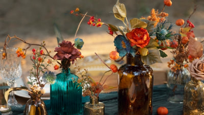 How to DIY Dark Teal & Burnt Orange Floral Vase Arrangements