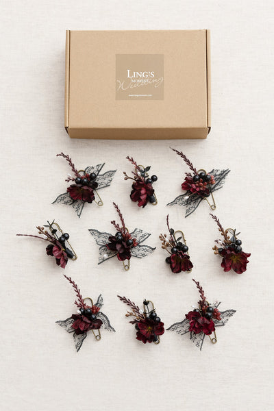 Flash Sale | Boutonnieres for Guests in Moody Burgundy & Black