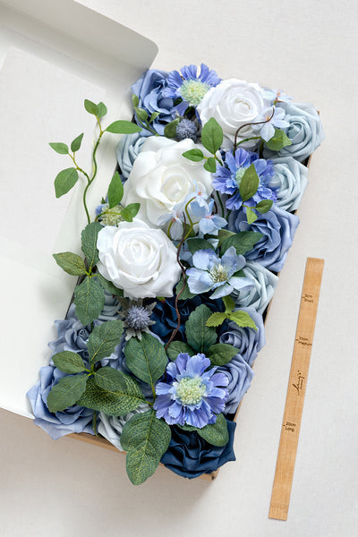 Dusty Blue & Navy Designer Flower Boxes