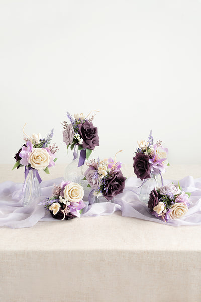 Mini Premade Flower Centerpiece Set in French Lavender & Plum