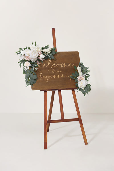 Combo Set Flower Sign Decor in White & Sage | Clearance