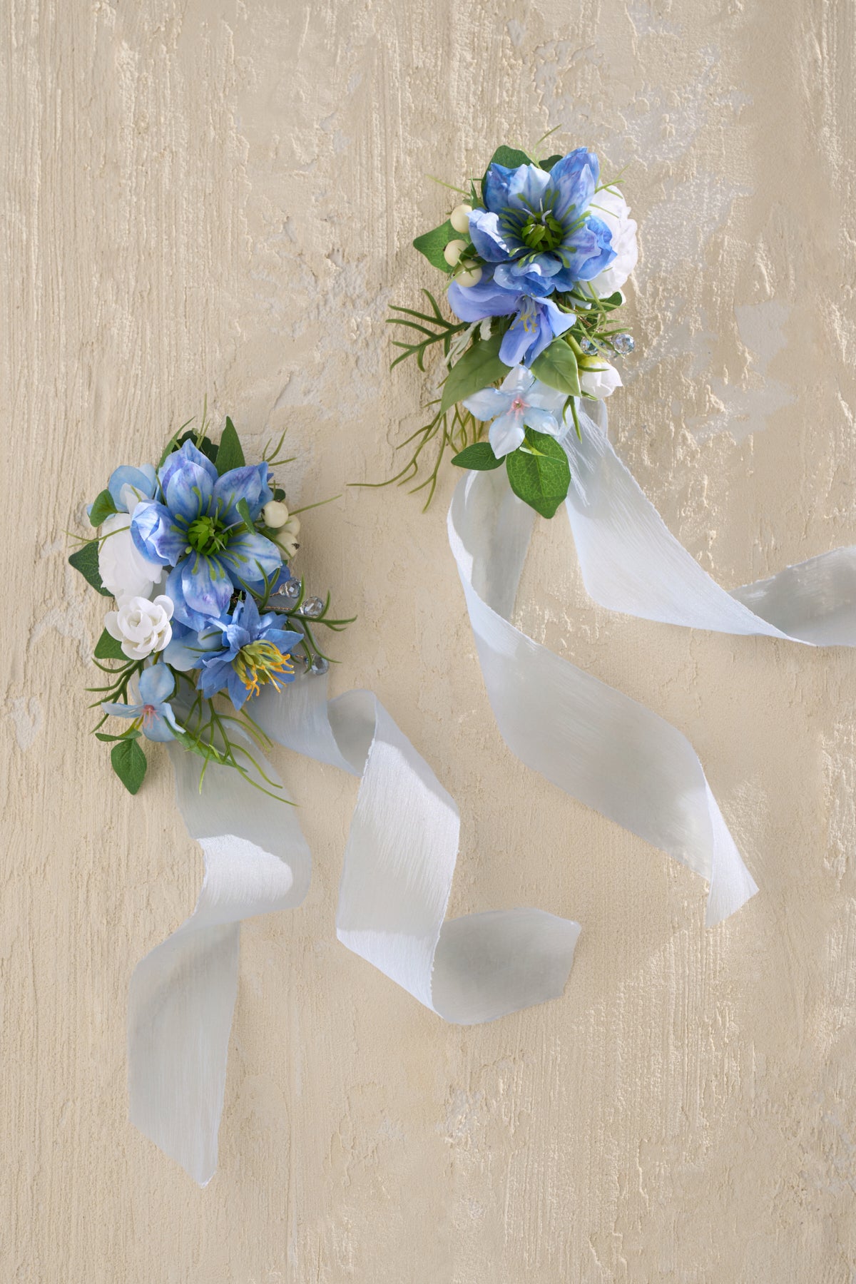 Wrist and Shoulder Corsages in Timeless French Blue & White