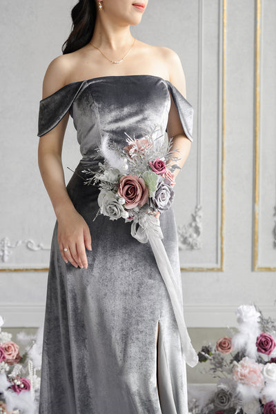 Bridesmaid Bouquet in Dusky Rose & Silver | Clearance