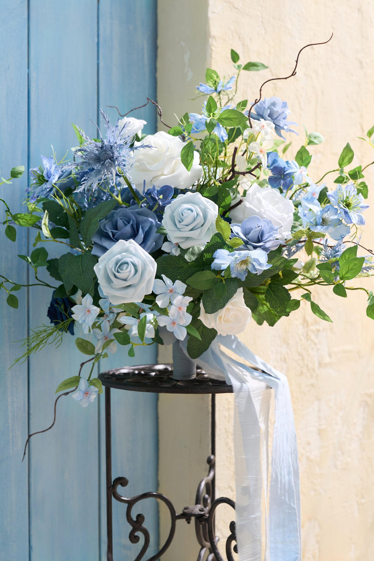 Medium Free-Form Bridal Bouquet in Timeless French Blue & White