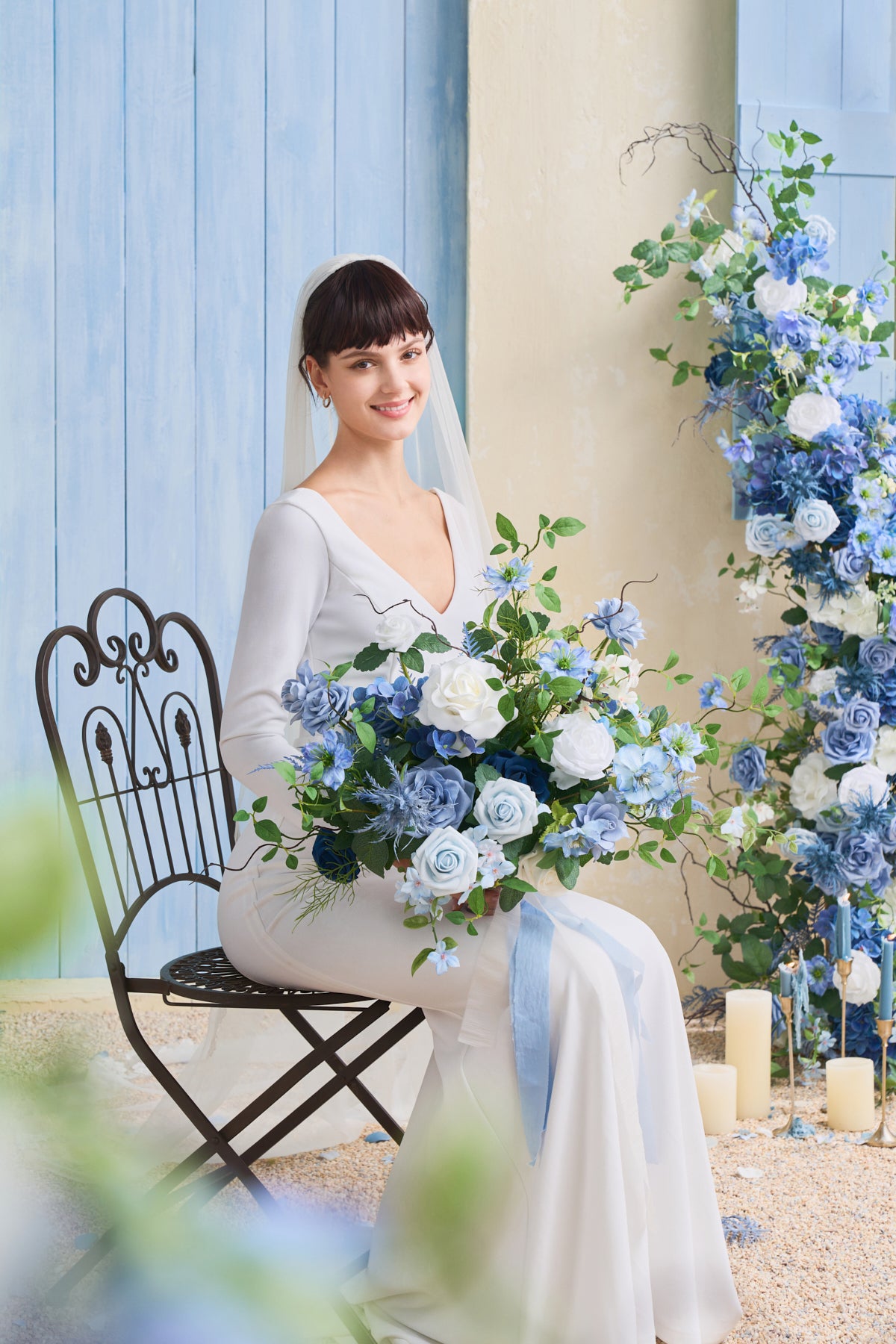 Medium Free-Form Bridal Bouquet in Timeless French Blue & White