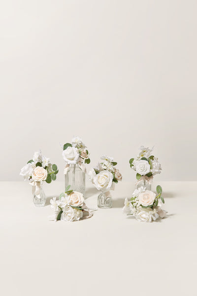 Mini Ready-to-Use Flower Centerpiece Set in White & Sage