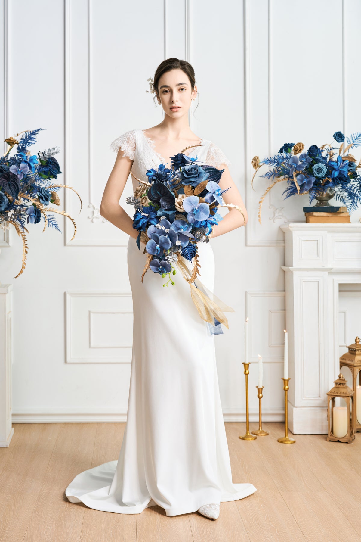 Medium Free-Form Bridal Bouquet in Stately Navy & Gold | Clearance