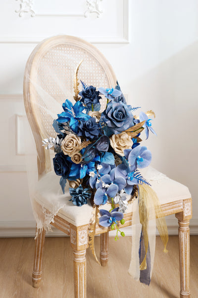 Medium Free-Form Bridal Bouquet in Stately Navy & Gold | Clearance