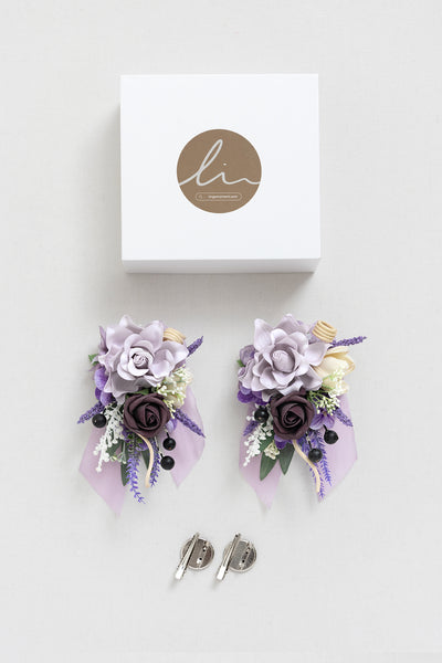 Wrist and Shoulder Corsages in French Lavender & Plum