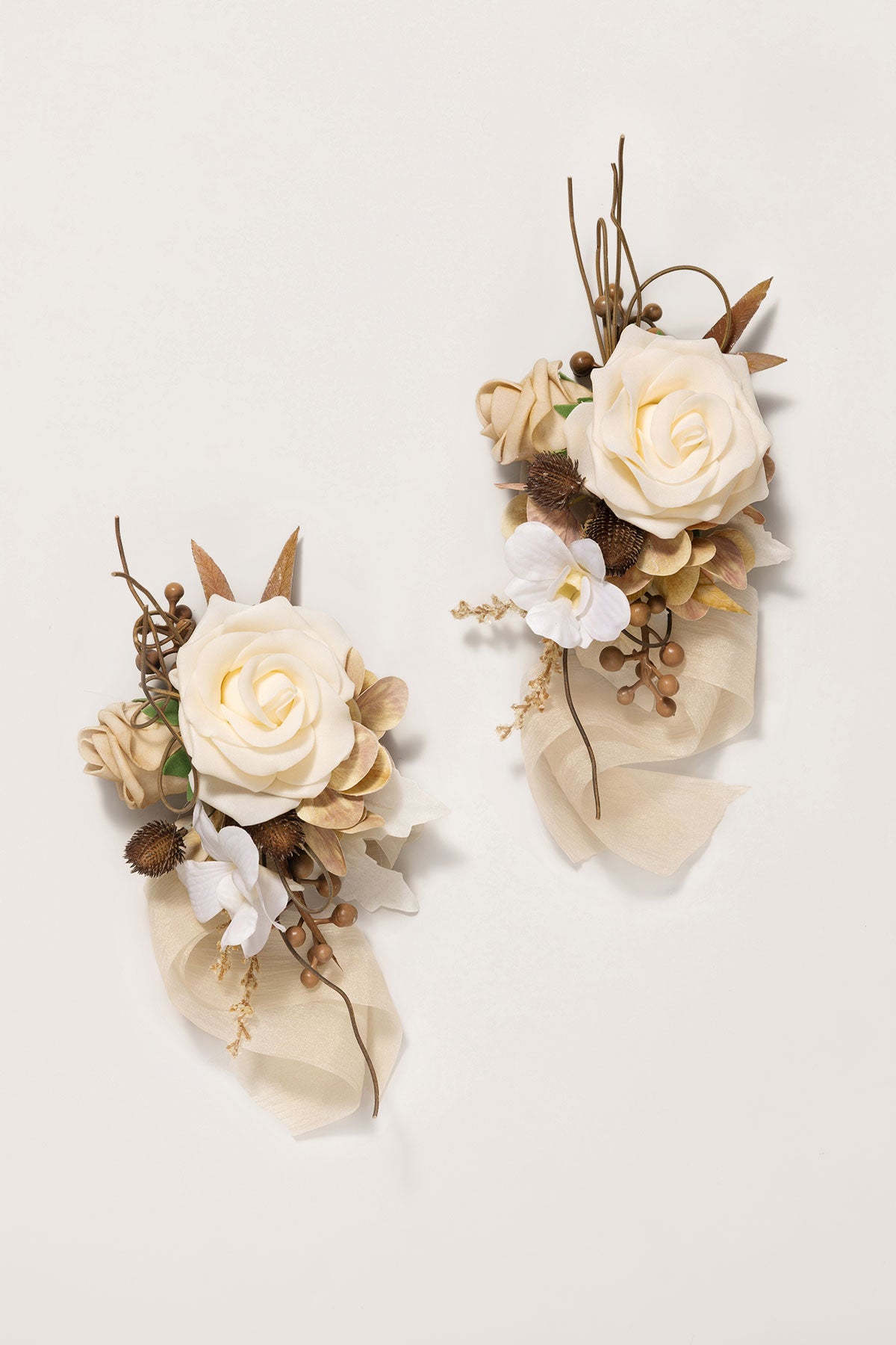 Wrist and Shoulder Corsages in Brown & Beige