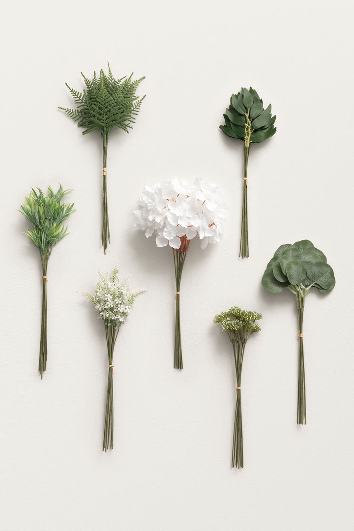DIY Bridesmaid Bouquet Kit (Set of 4) - Blush & White with  Dark Green Mixed Greenery - Image 3