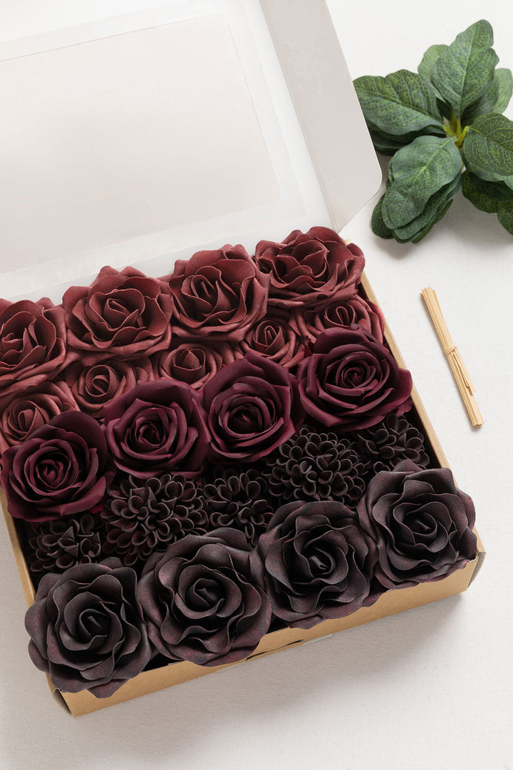 DIY Supporting Flower Boxes in Burgundy & Black Baccara
