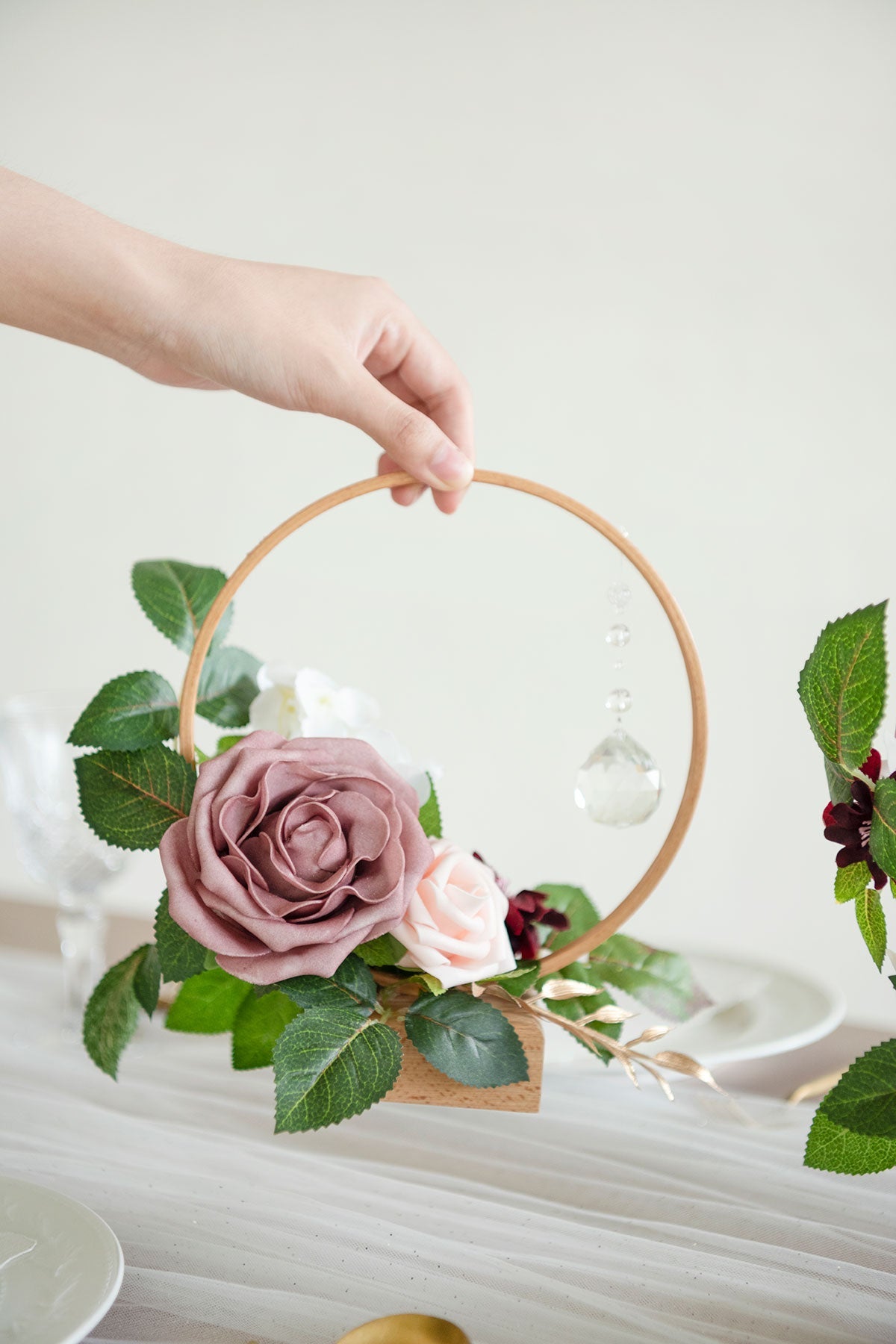 Hoop Centerpiece Set with Crystal in Dusty Rose & Mauve