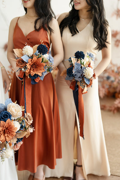 Pre-Arranged Wedding Flower Packages in Russet Orange & Denim Blue