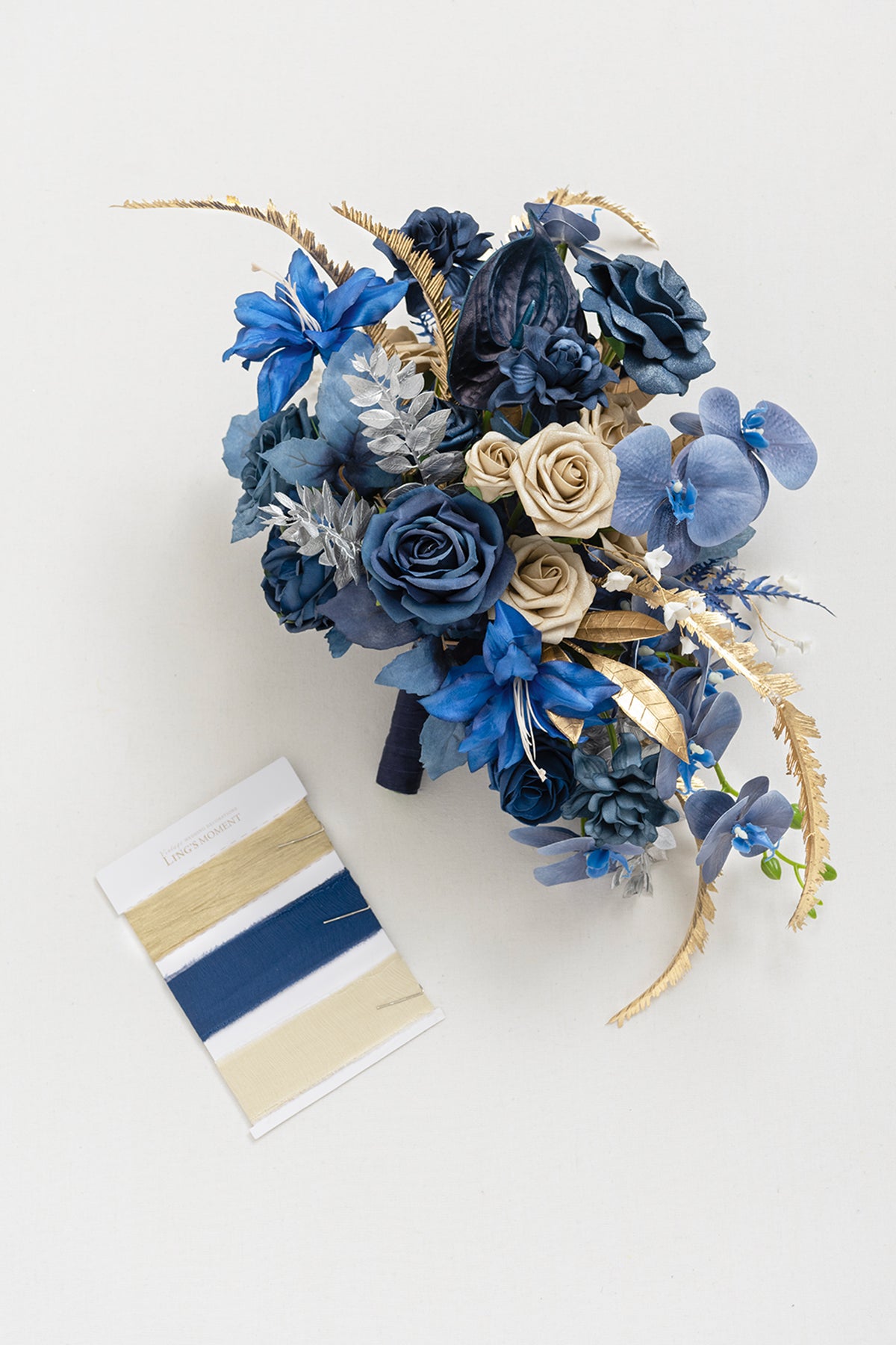 Medium Free-Form Bridal Bouquet in Stately Navy & Gold | Clearance