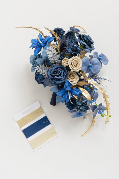 Medium Free-Form Bridal Bouquet in Stately Navy & Gold | Clearance