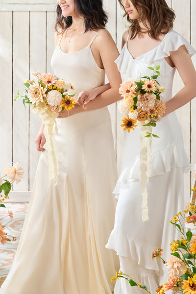 Round Bridesmaid Bouquets in Sunflower & Peach