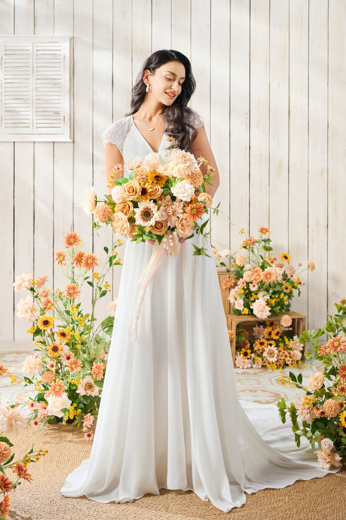 Medium Free-Form Bridal Bouquet in Sunflower & Peach | Clearance