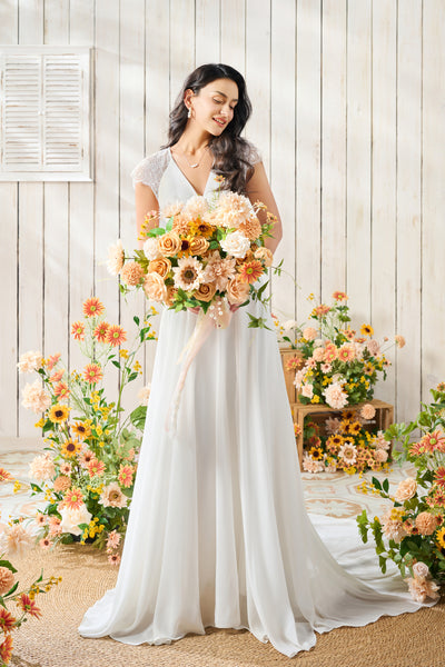 Medium Free-Form Bridal Bouquet in Sunflower & Peach | Clearance